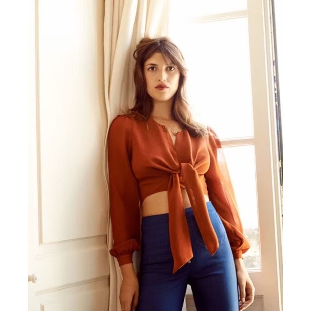 Reformation Tie Front Crop Top 2 Rust Orange Boho Chic 70s‎ Style Blouse Jeanna